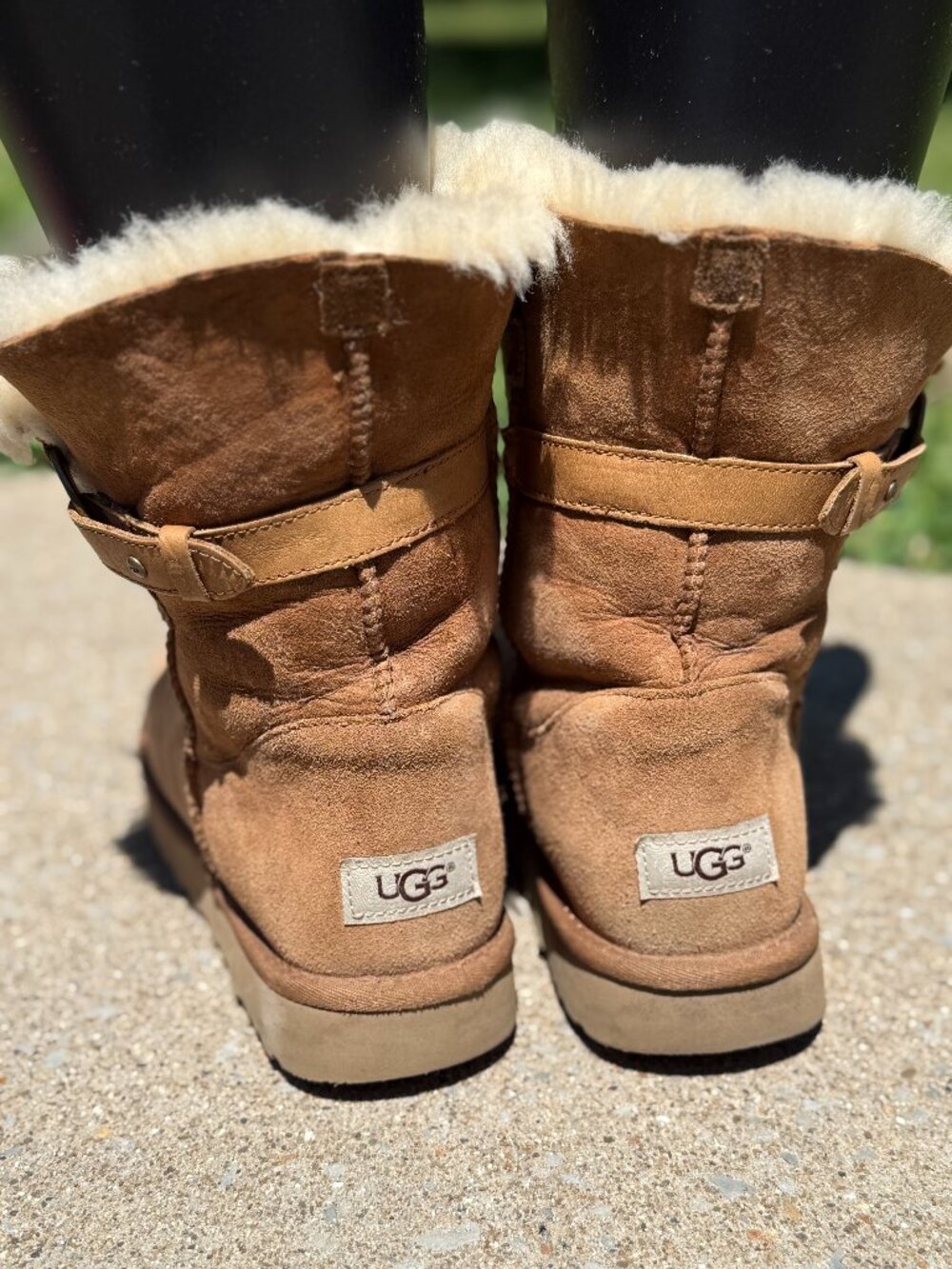 UGG Chestnut Suede Buckle Boots Womens 10 Shearling Y2K Cozy Cabin Core 4082